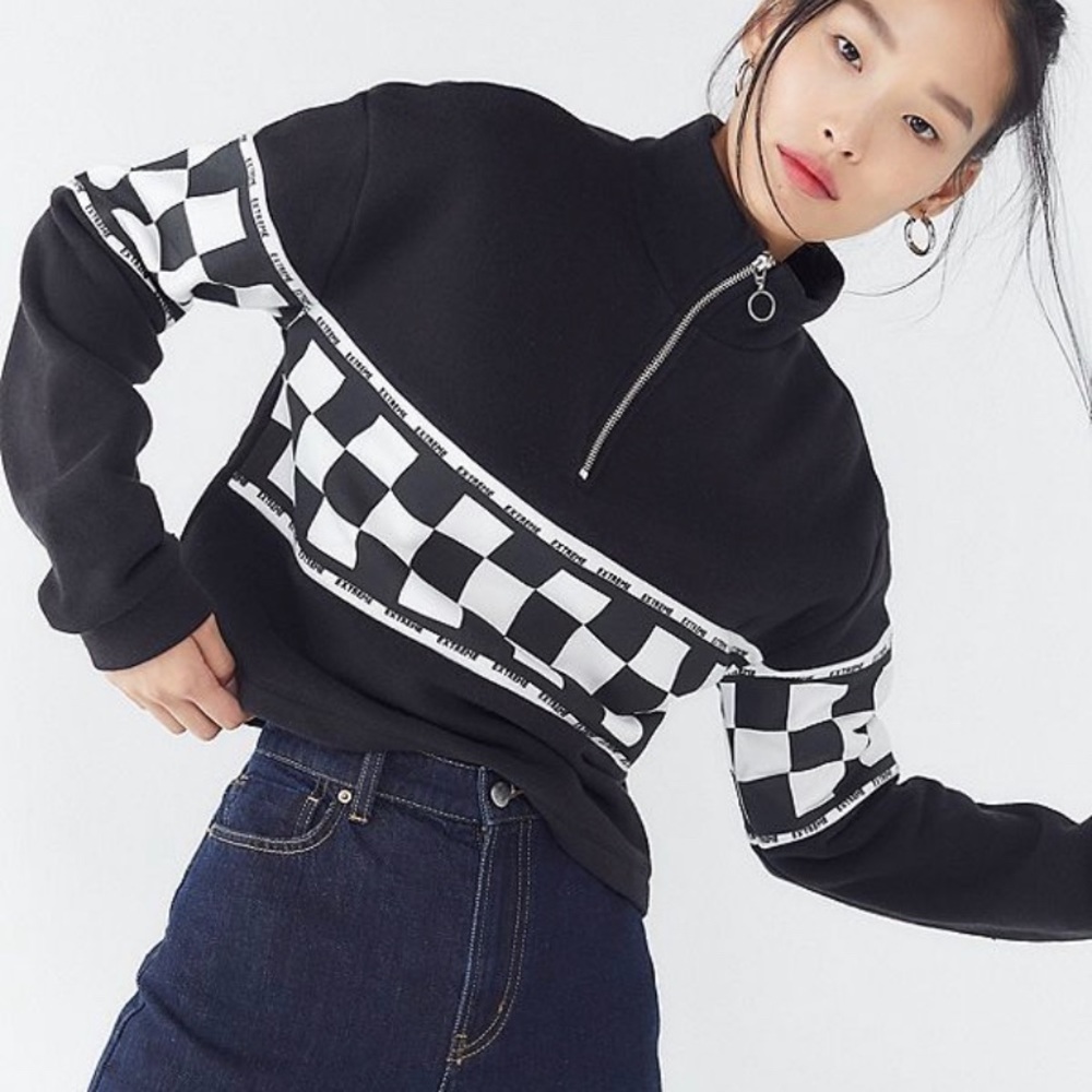 Urban Outfitters checkerboard cropped quarter zip